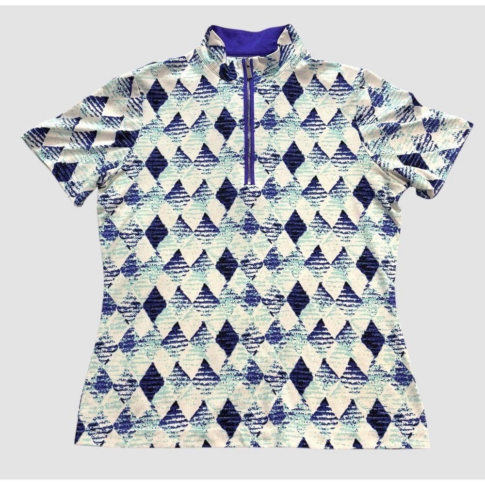 Tail Women's Small 1/4 Zip Mock Neck Short Sleeve Golf Shirt Diamond Print